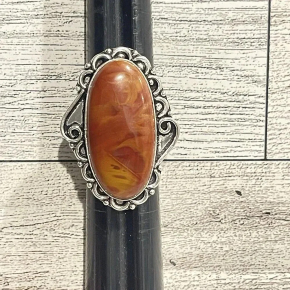 Sterling silver 925 over bronze genuine coral ring size 8 adjustable - Picture 1 of 8